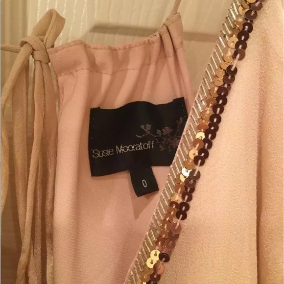 SUSIE MOORATOFF CREME SEQUIN TUNIC TOP 0 RUNS BIG - Picture 2 of 5